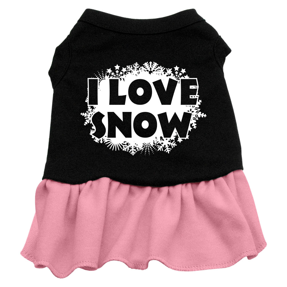 I Love Snow Screen Print Dress Black with Pink Med